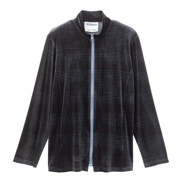 Silverts Adaptive Magnetic zip Active Jacket Velour gray plaid pockets Large - Picture 3 of 10